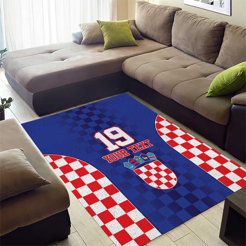 Custom Croatia National Heritage Area Rug Blue Checkered Croatian Pride - Wonder Print Shop