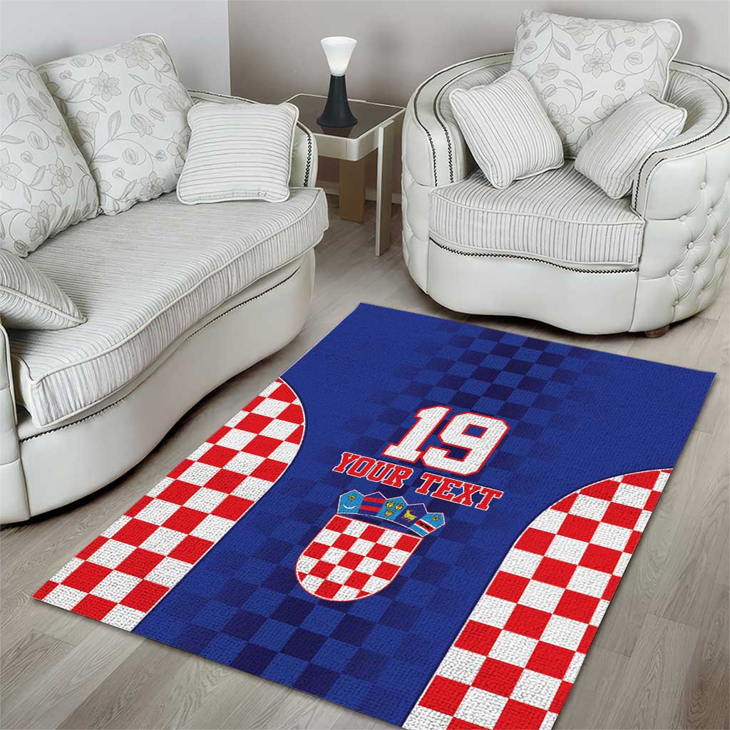 Custom Croatia National Heritage Area Rug Blue Checkered Croatian Pride - Wonder Print Shop