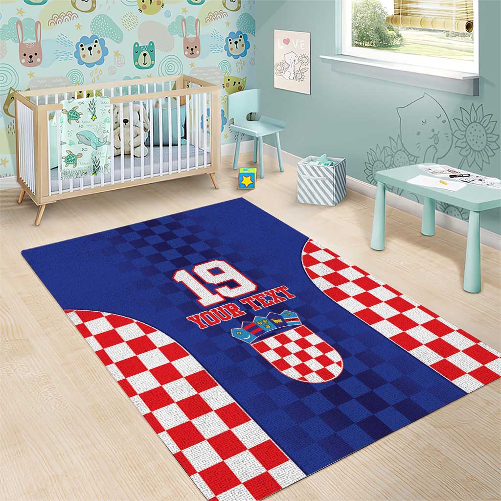 Custom Croatia National Heritage Area Rug Blue Checkered Croatian Pride - Wonder Print Shop