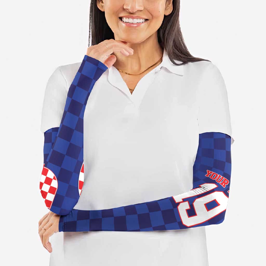 Custom Croatia National Heritage Arm Sleeves Blue Checkered Croatian Pride - Wonder Print Shop