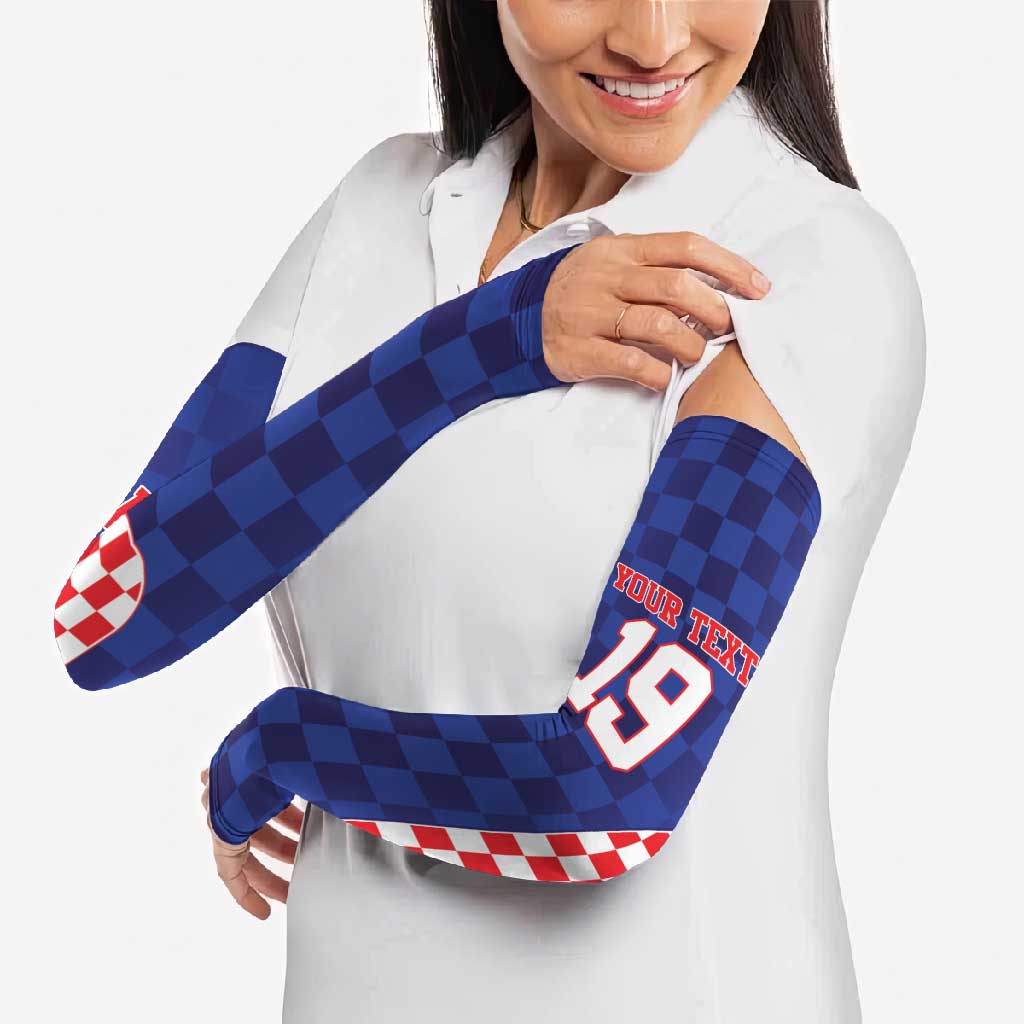 Custom Croatia National Heritage Arm Sleeves Blue Checkered Croatian Pride - Wonder Print Shop