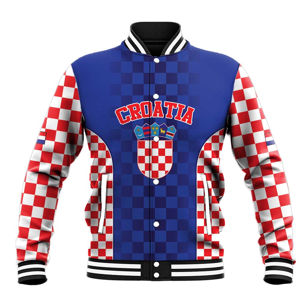 Custom Croatia National Heritage Baseball Jacket Blue Checkered Croatian Pride - Wonder Print Shop
