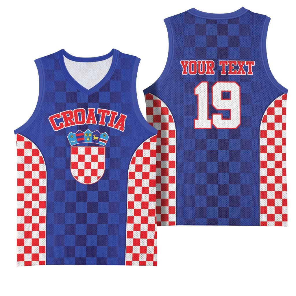 Custom Croatia National Heritage Basketball Jersey Blue Checkered Croatian Pride - Wonder Print Shop