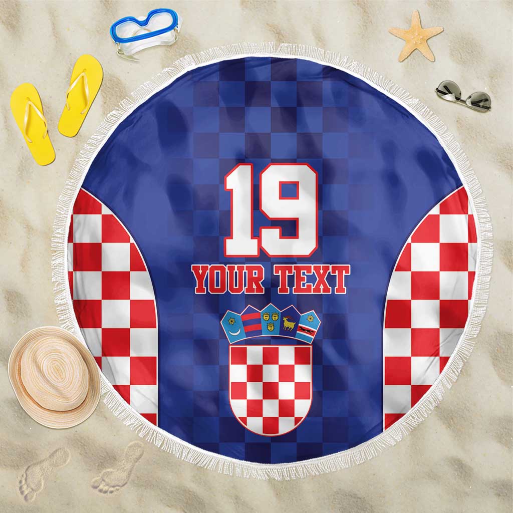 Custom Croatia National Heritage Beach Blanket Blue Checkered Croatian Pride - Wonder Print Shop