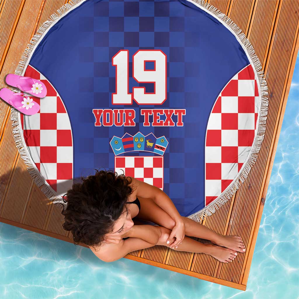 Custom Croatia National Heritage Beach Blanket Blue Checkered Croatian Pride - Wonder Print Shop