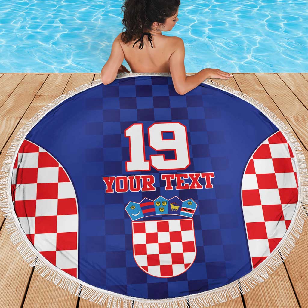 Custom Croatia National Heritage Beach Blanket Blue Checkered Croatian Pride - Wonder Print Shop