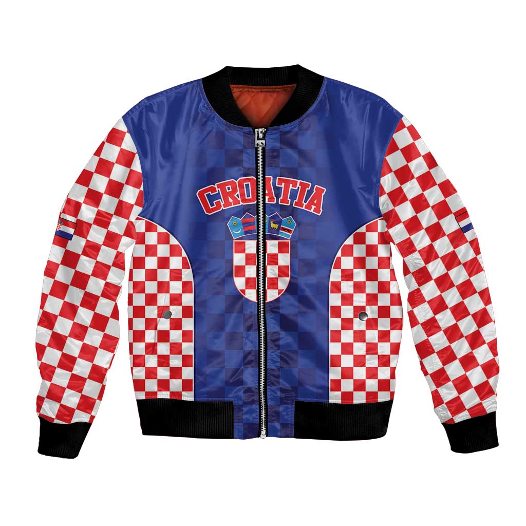 Custom Croatia National Heritage Bomber Jacket Blue Checkered Croatian Pride - Wonder Print Shop