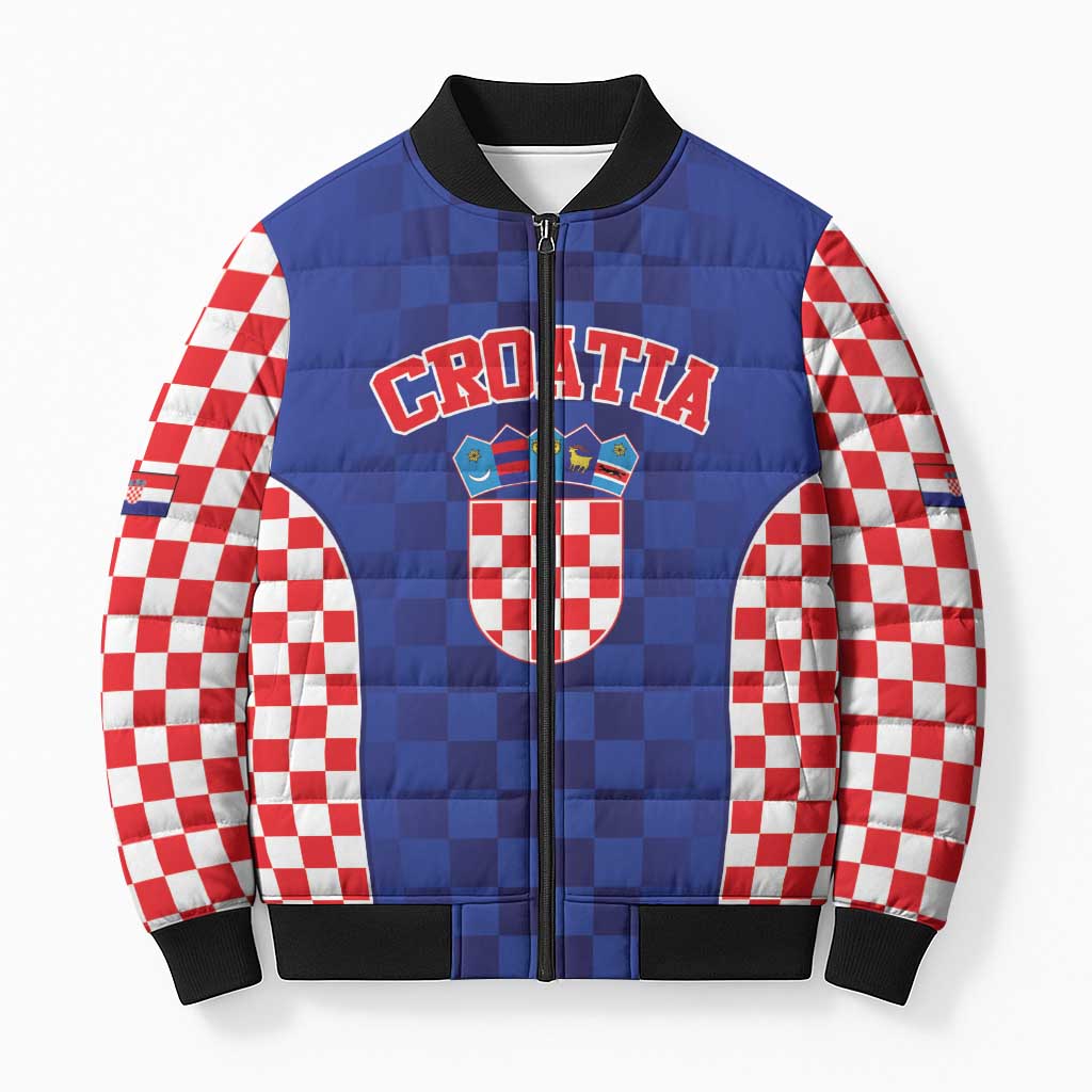 Custom Croatia National Heritage Bomber Puffer Jacket Blue Checkered Croatian Pride - Wonder Print Shop