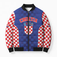Custom Croatia National Heritage Bomber Puffer Jacket Blue Checkered Croatian Pride - Wonder Print Shop
