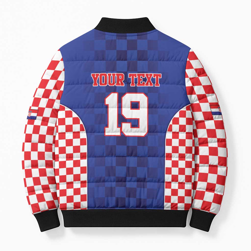 Custom Croatia National Heritage Bomber Puffer Jacket Blue Checkered Croatian Pride - Wonder Print Shop
