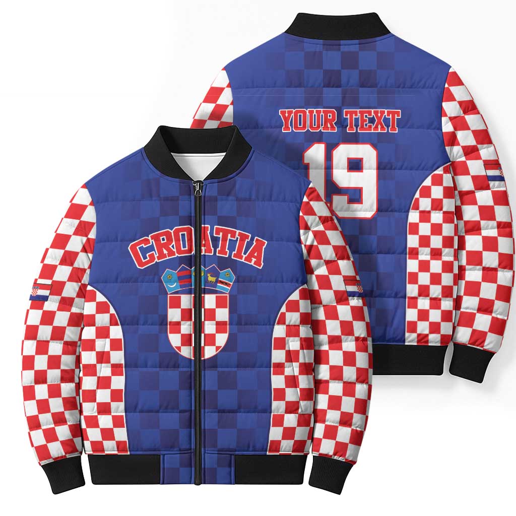 Custom Croatia National Heritage Bomber Puffer Jacket Blue Checkered Croatian Pride - Wonder Print Shop