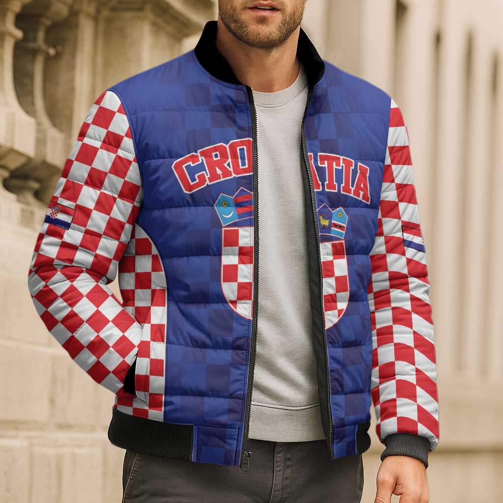 Custom Croatia National Heritage Bomber Puffer Jacket Blue Checkered Croatian Pride - Wonder Print Shop