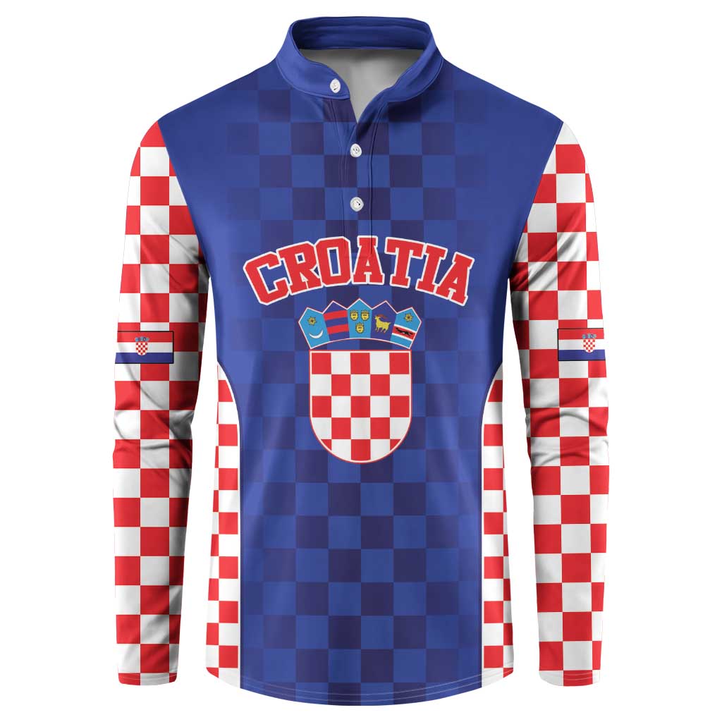 Custom Croatia National Heritage Button Sweatshirt Blue Checkered Croatian Pride - Wonder Print Shop