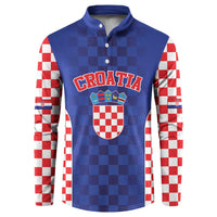 Custom Croatia National Heritage Button Sweatshirt Blue Checkered Croatian Pride - Wonder Print Shop