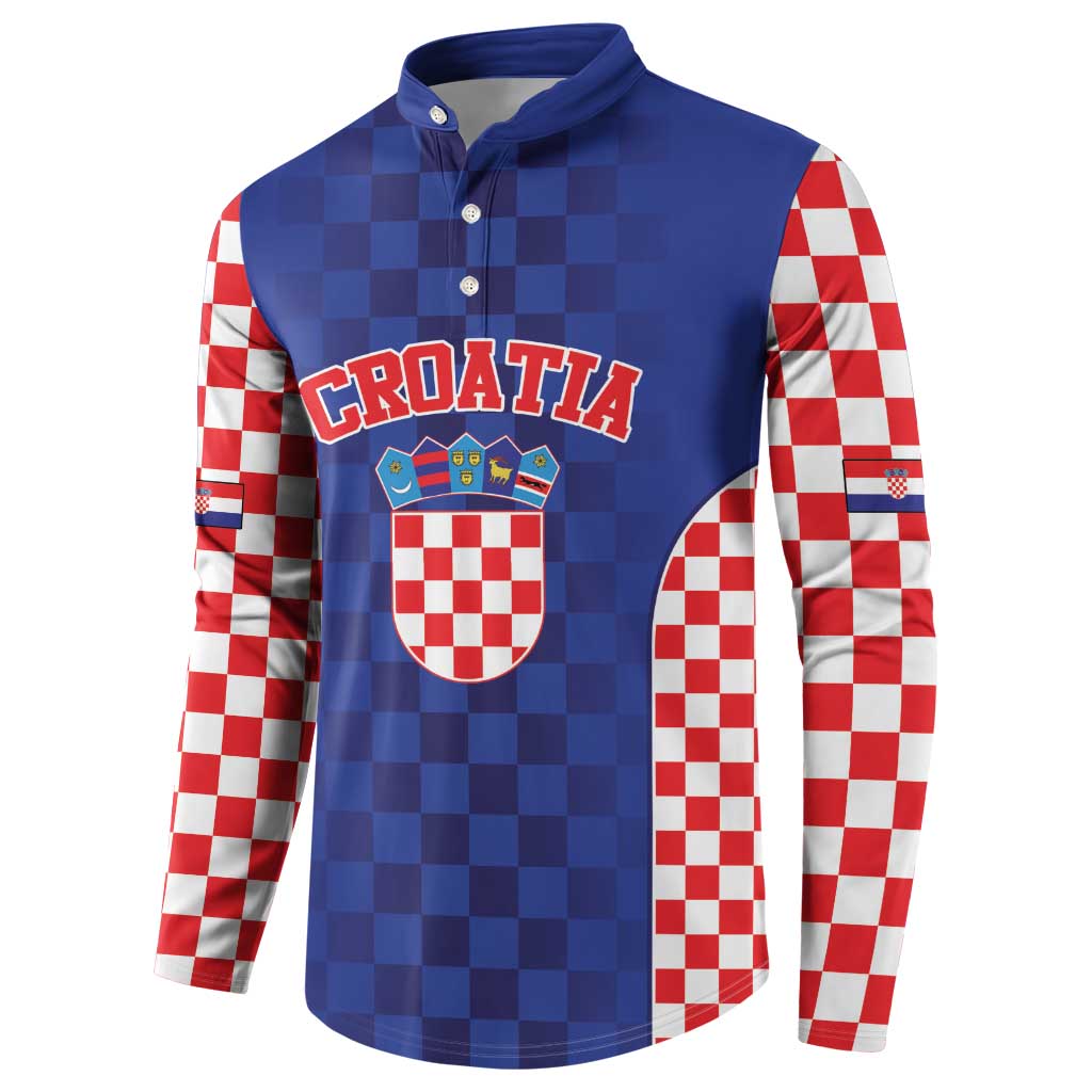 Custom Croatia National Heritage Button Sweatshirt Blue Checkered Croatian Pride - Wonder Print Shop