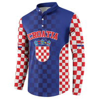 Custom Croatia National Heritage Button Sweatshirt Blue Checkered Croatian Pride - Wonder Print Shop