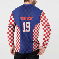 Custom Croatia National Heritage Button Sweatshirt Blue Checkered Croatian Pride - Wonder Print Shop