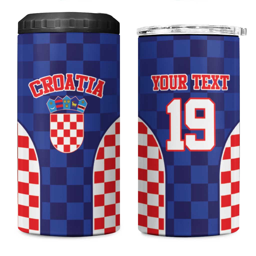 Custom Croatia National Heritage 4 in 1 Can Cooler Tumbler Blue Checkered Croatian Pride - Wonder Print Shop