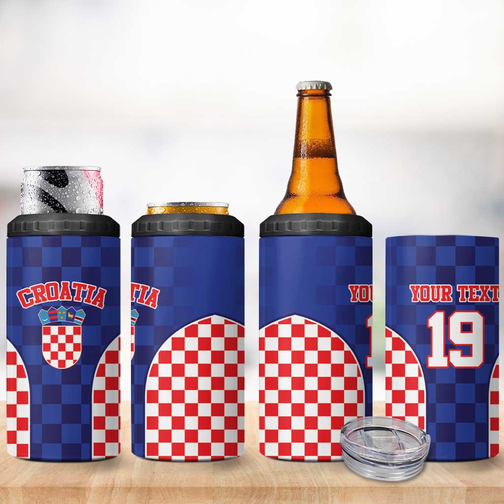 Custom Croatia National Heritage 4 in 1 Can Cooler Tumbler Blue Checkered Croatian Pride - Wonder Print Shop