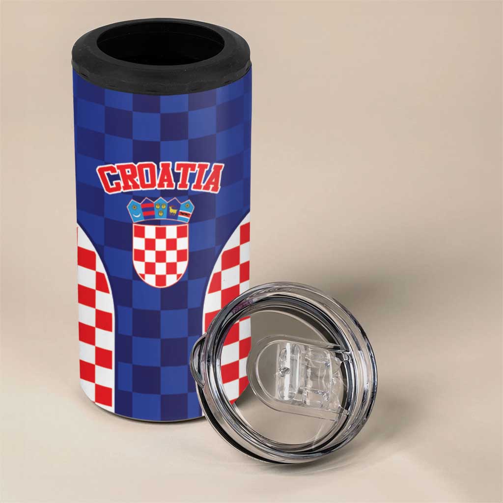 Custom Croatia National Heritage 4 in 1 Can Cooler Tumbler Blue Checkered Croatian Pride - Wonder Print Shop