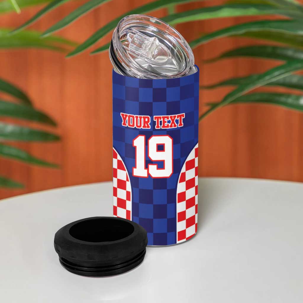 Custom Croatia National Heritage 4 in 1 Can Cooler Tumbler Blue Checkered Croatian Pride - Wonder Print Shop