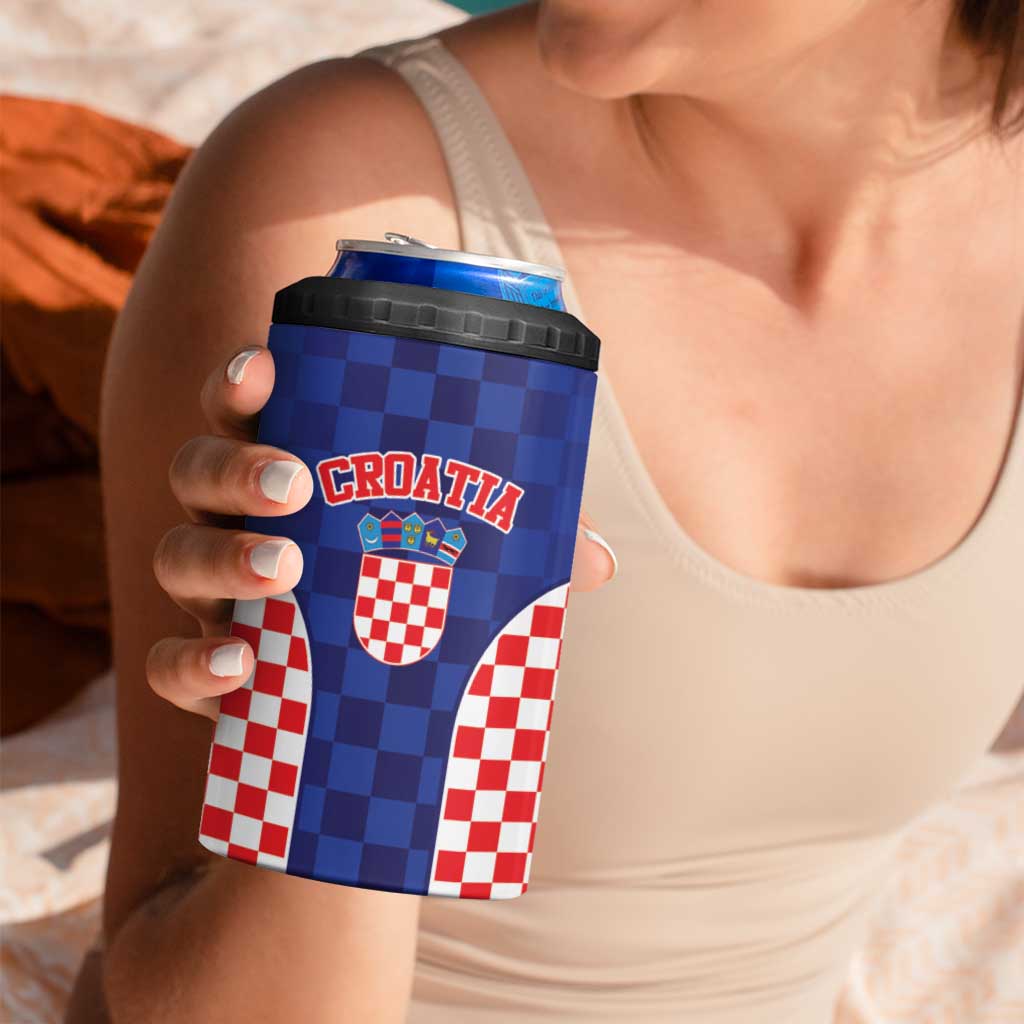 Custom Croatia National Heritage 4 in 1 Can Cooler Tumbler Blue Checkered Croatian Pride - Wonder Print Shop