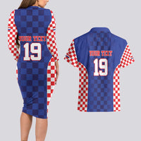 Custom Croatia National Heritage Couples Matching Long Sleeve Bodycon Dress and Hawaiian Shirt Blue Checkered Croatian Pride - Wonder Print Shop