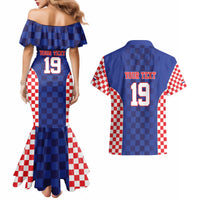 Custom Croatia National Heritage Couples Matching Mermaid Dress and Hawaiian Shirt Blue Checkered Croatian Pride - Wonder Print Shop