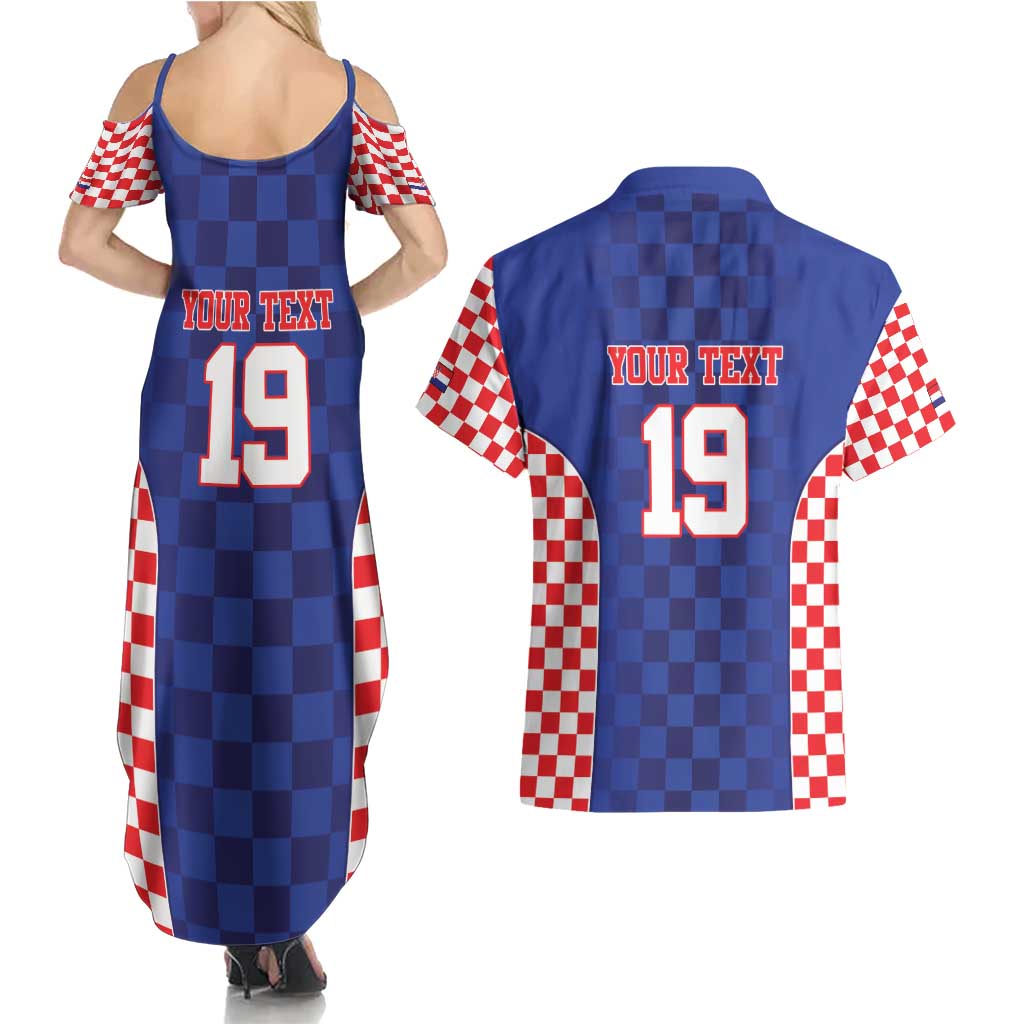 Custom Croatia National Heritage Couples Matching Summer Maxi Dress and Hawaiian Shirt Blue Checkered Croatian Pride - Wonder Print Shop