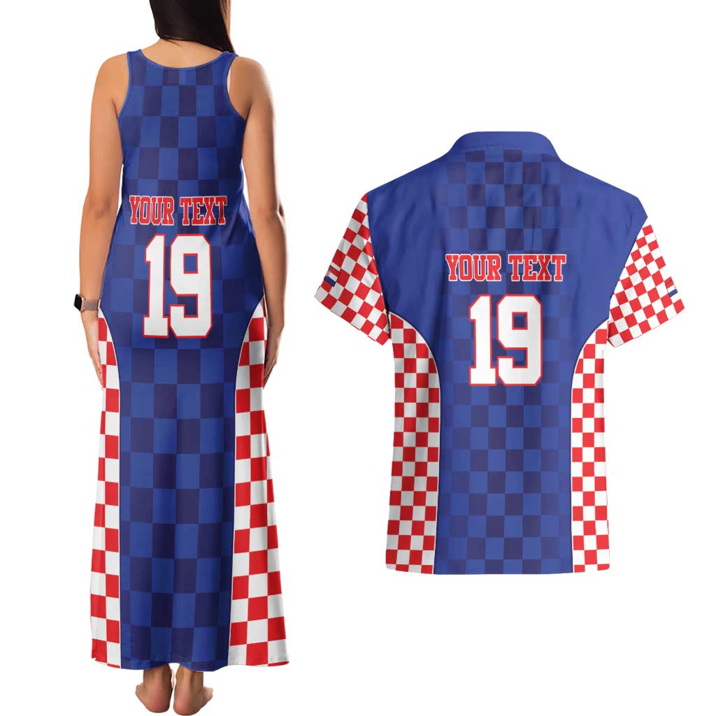 Custom Croatia National Heritage Couples Matching Tank Maxi Dress and Hawaiian Shirt Blue Checkered Croatian Pride - Wonder Print Shop