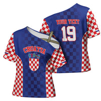 Custom Croatia National Heritage Cross Shoulder Shirt Blue Checkered Croatian Pride - Wonder Print Shop