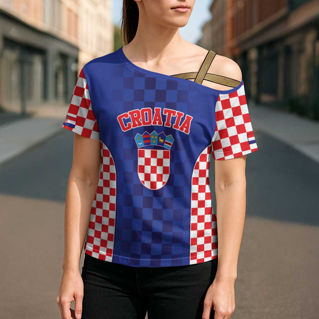 Custom Croatia National Heritage Cross Shoulder Shirt Blue Checkered Croatian Pride - Wonder Print Shop