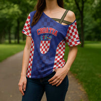 Custom Croatia National Heritage Cross Shoulder Shirt Blue Checkered Croatian Pride - Wonder Print Shop