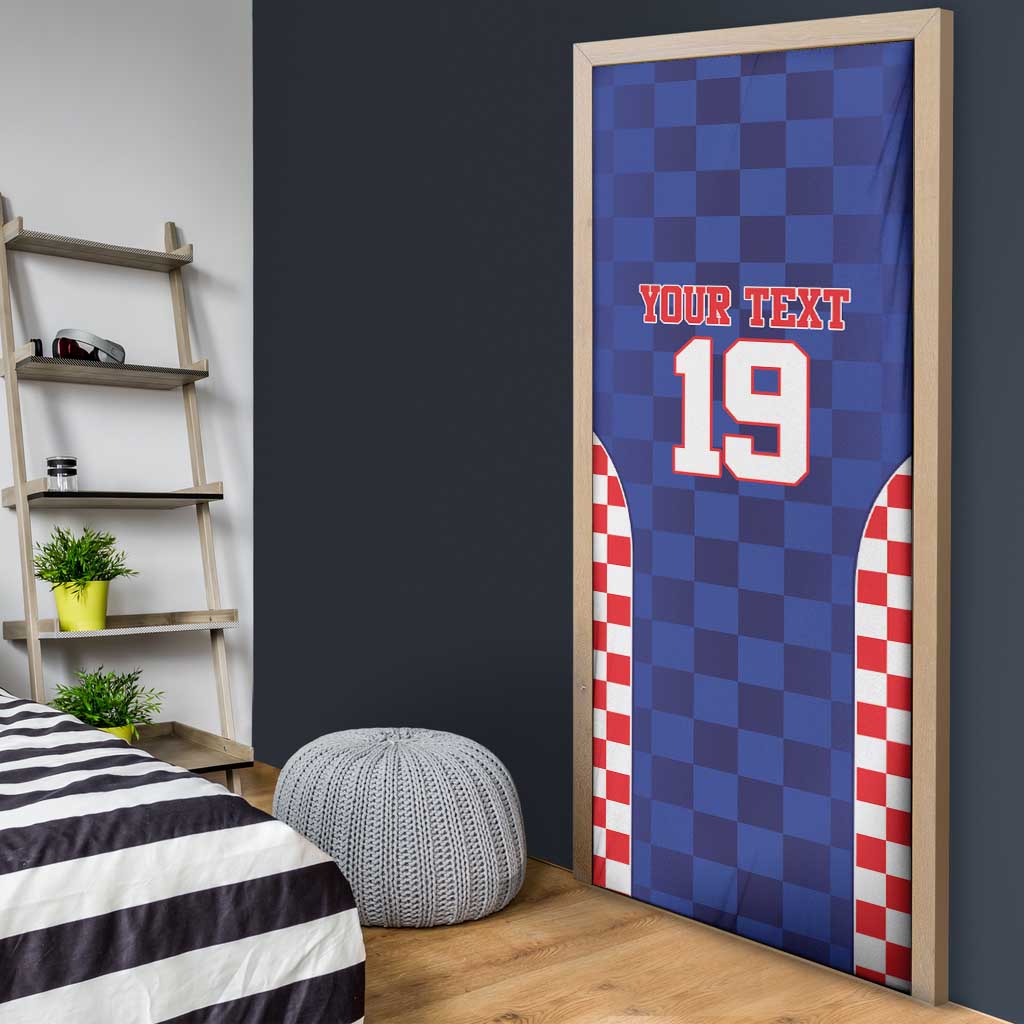 Custom Croatia National Heritage Door Cover Blue Checkered Croatian Pride - Wonder Print Shop