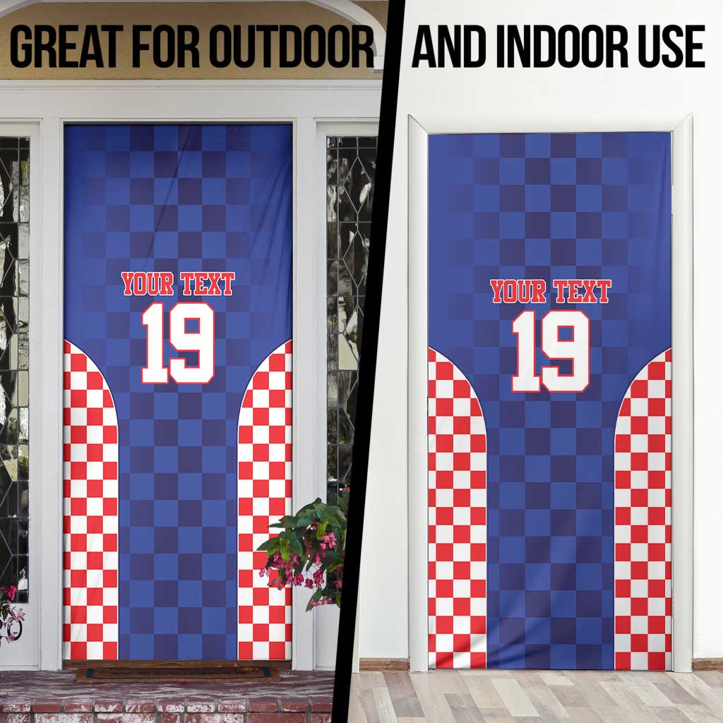 Custom Croatia National Heritage Door Cover Blue Checkered Croatian Pride - Wonder Print Shop