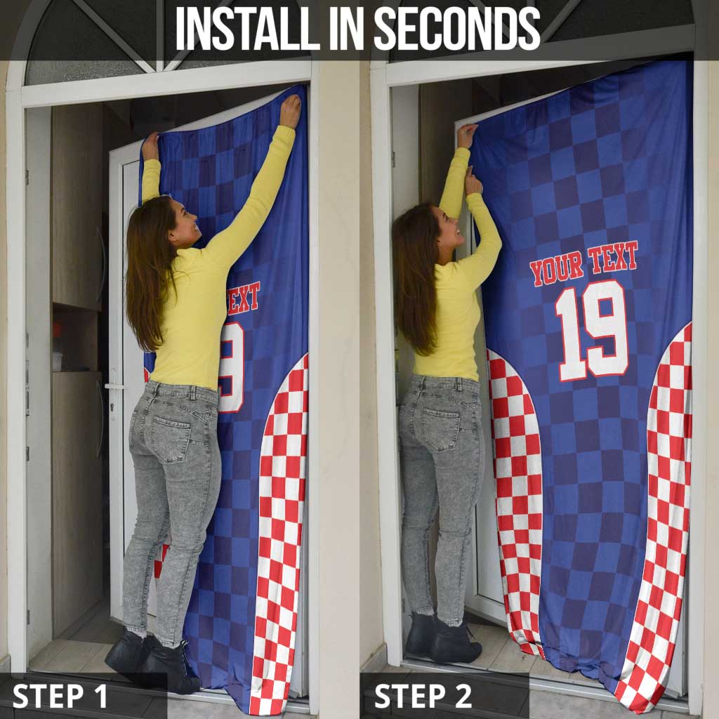Custom Croatia National Heritage Door Cover Blue Checkered Croatian Pride - Wonder Print Shop