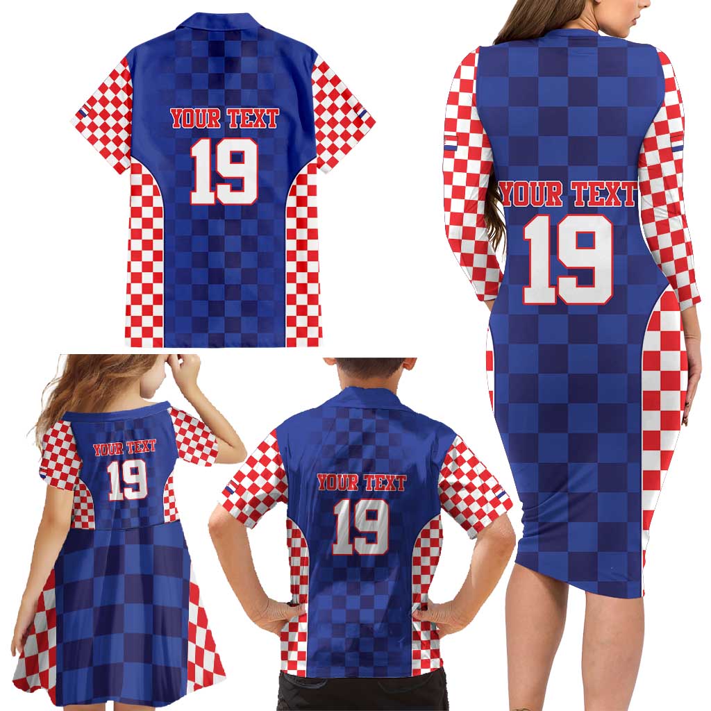 Custom Croatia National Heritage Family Matching Long Sleeve Bodycon Dress and Hawaiian Shirt Blue Checkered Croatian Pride - Wonder Print Shop