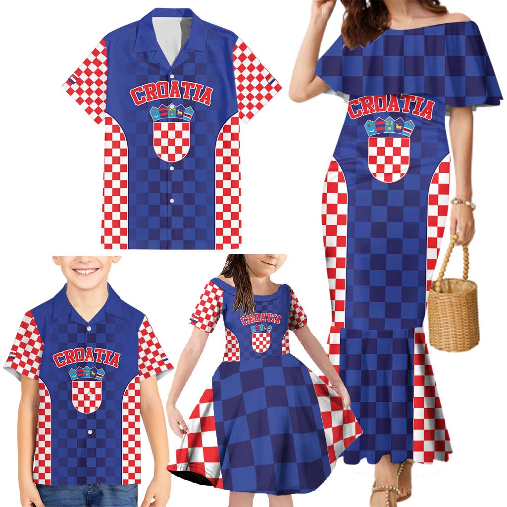 Custom Croatia National Heritage Family Matching Mermaid Dress and Hawaiian Shirt Blue Checkered Croatian Pride - Wonder Print Shop