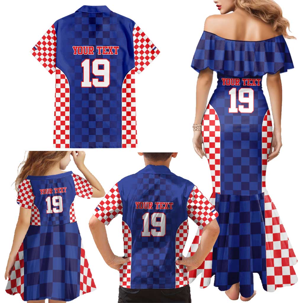 Custom Croatia National Heritage Family Matching Mermaid Dress and Hawaiian Shirt Blue Checkered Croatian Pride - Wonder Print Shop