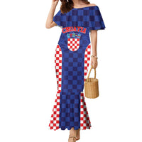 Custom Croatia National Heritage Family Matching Mermaid Dress and Hawaiian Shirt Blue Checkered Croatian Pride - Wonder Print Shop