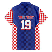 Custom Croatia National Heritage Family Matching Off The Shoulder Long Sleeve Dress and Hawaiian Shirt Blue Checkered Croatian Pride - Wonder Print Shop