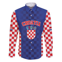Custom Croatia National Heritage Family Matching Off The Shoulder Long Sleeve Dress and Hawaiian Shirt Blue Checkered Croatian Pride - Wonder Print Shop