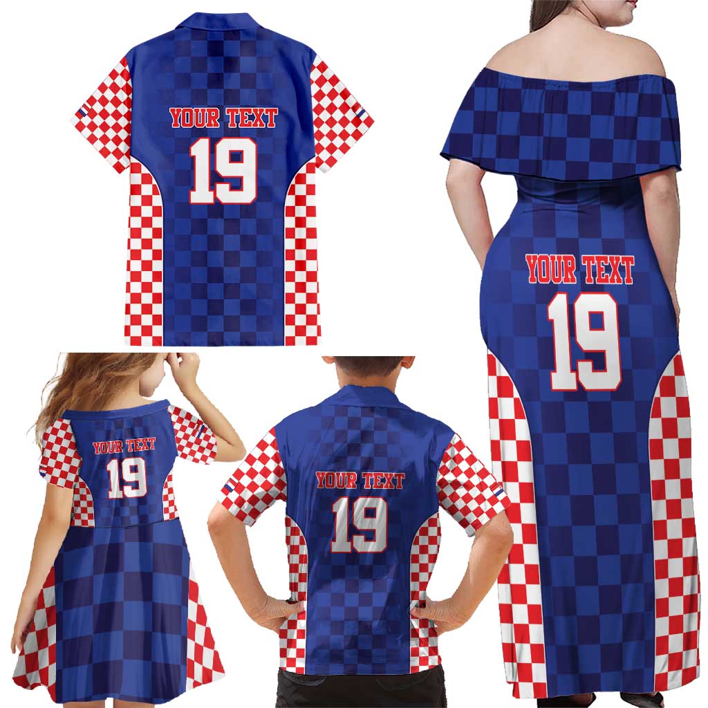Custom Croatia National Heritage Family Matching Off Shoulder Maxi Dress and Hawaiian Shirt Blue Checkered Croatian Pride - Wonder Print Shop