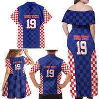Custom Croatia National Heritage Family Matching Off Shoulder Maxi Dress and Hawaiian Shirt Blue Checkered Croatian Pride - Wonder Print Shop