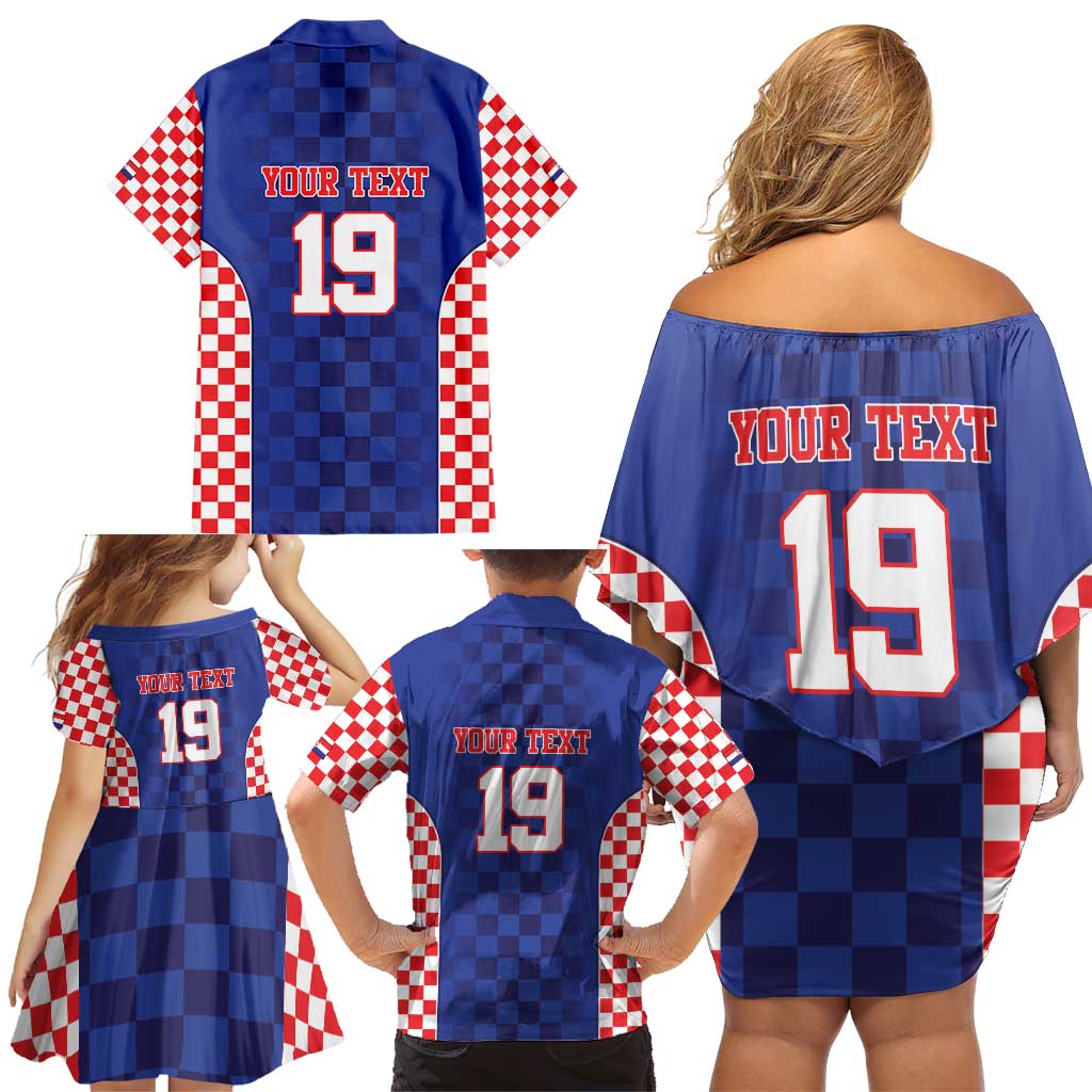 Custom Croatia National Heritage Family Matching Off Shoulder Short Dress and Hawaiian Shirt Blue Checkered Croatian Pride - Wonder Print Shop