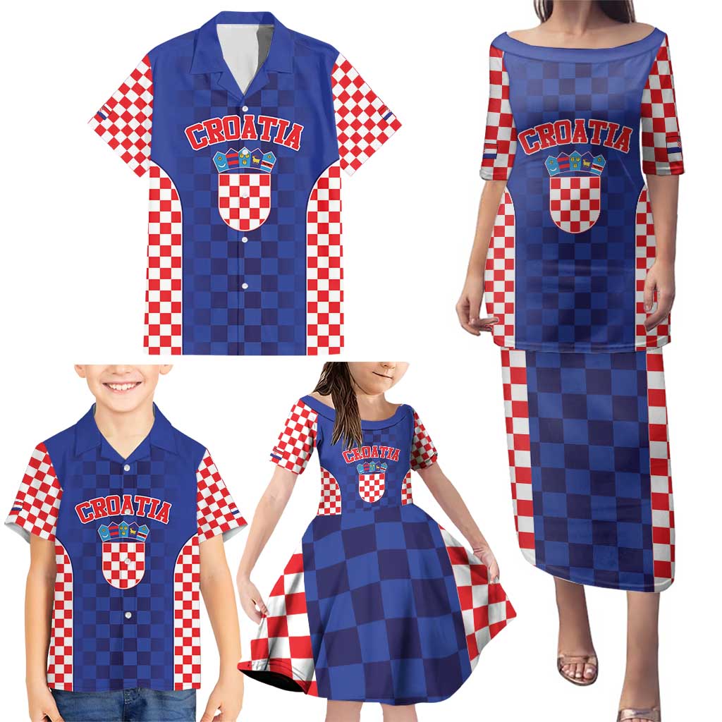 Custom Croatia National Heritage Family Matching Puletasi and Hawaiian Shirt Blue Checkered Croatian Pride - Wonder Print Shop