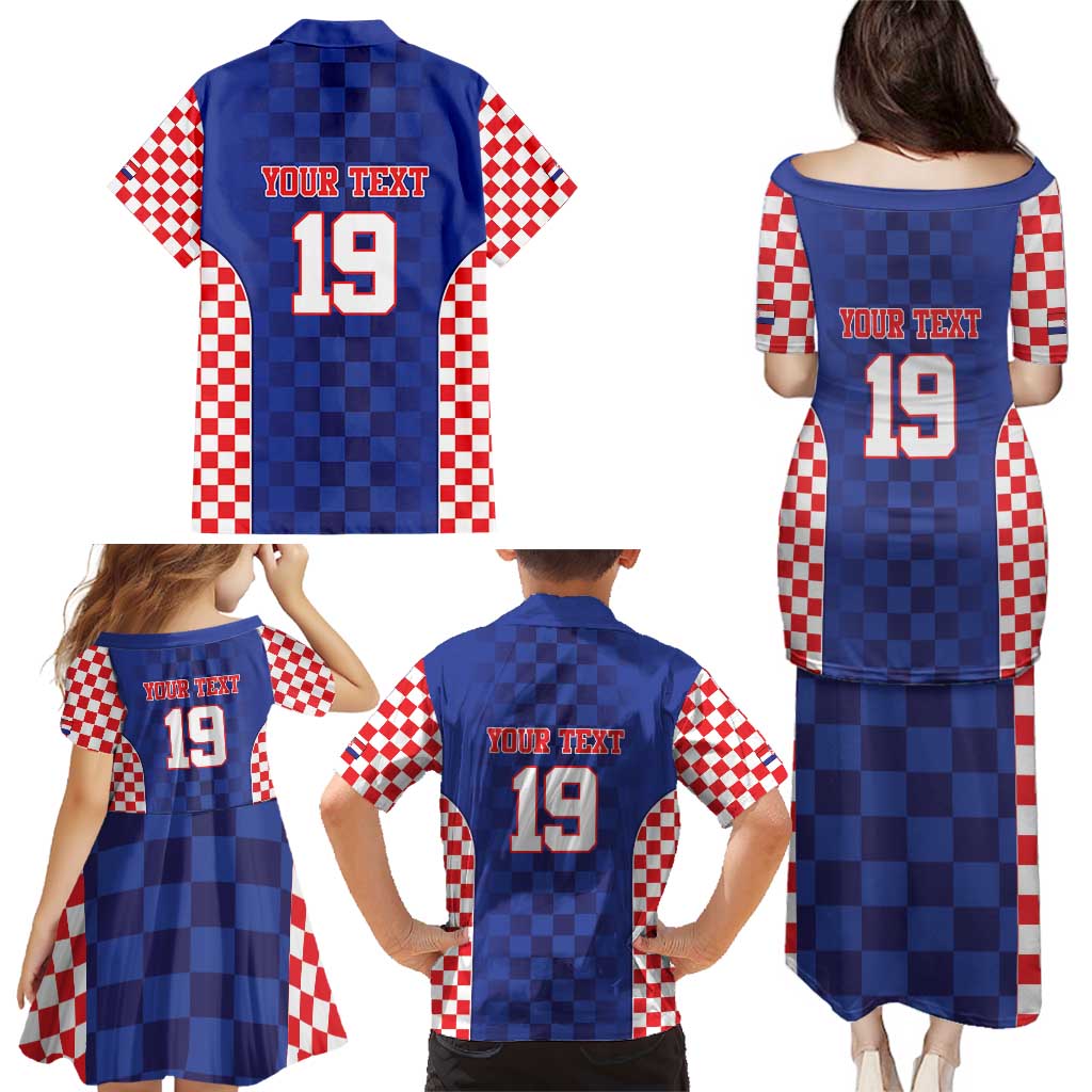 Custom Croatia National Heritage Family Matching Puletasi and Hawaiian Shirt Blue Checkered Croatian Pride - Wonder Print Shop