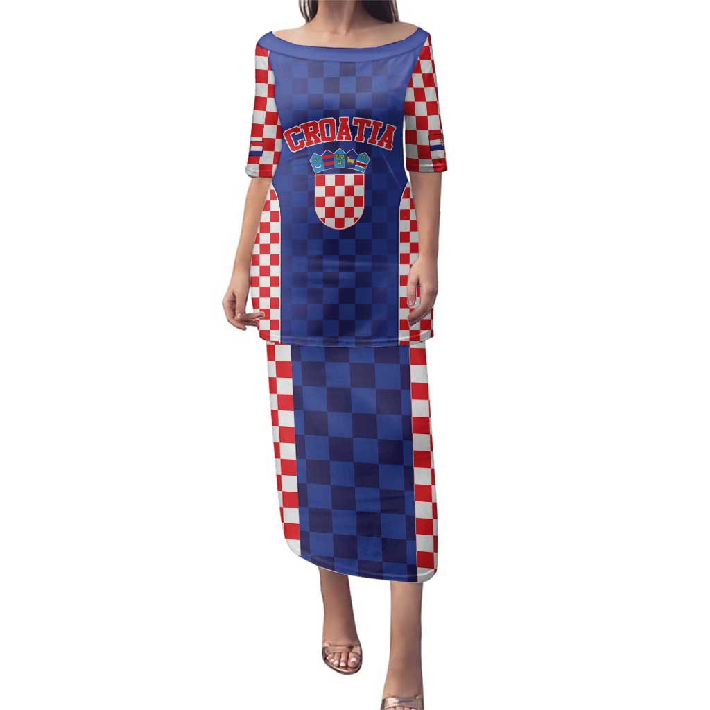 Custom Croatia National Heritage Family Matching Puletasi and Hawaiian Shirt Blue Checkered Croatian Pride - Wonder Print Shop