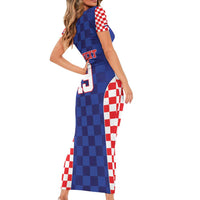 Custom Croatia National Heritage Family Matching Short Sleeve Bodycon Dress and Hawaiian Shirt Blue Checkered Croatian Pride - Wonder Print Shop