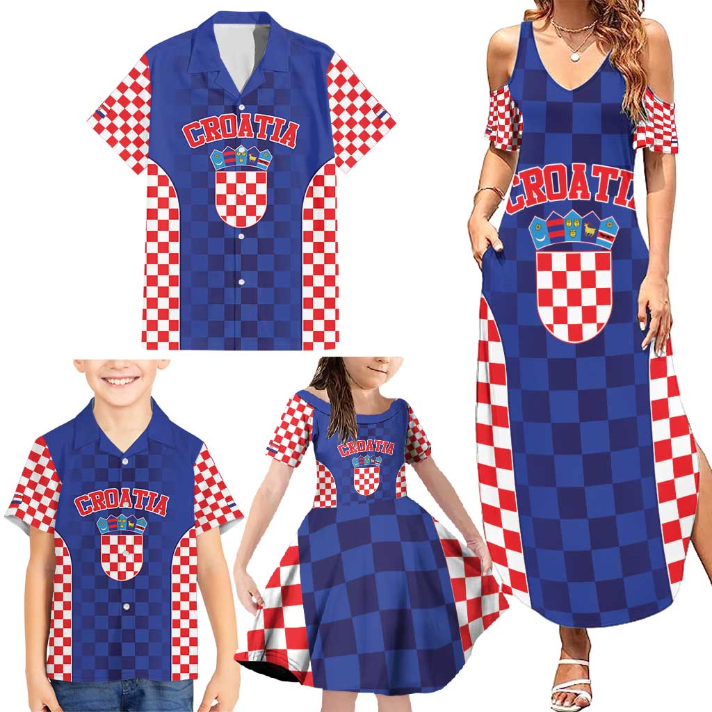 Custom Croatia National Heritage Family Matching Summer Maxi Dress and Hawaiian Shirt Blue Checkered Croatian Pride - Wonder Print Shop
